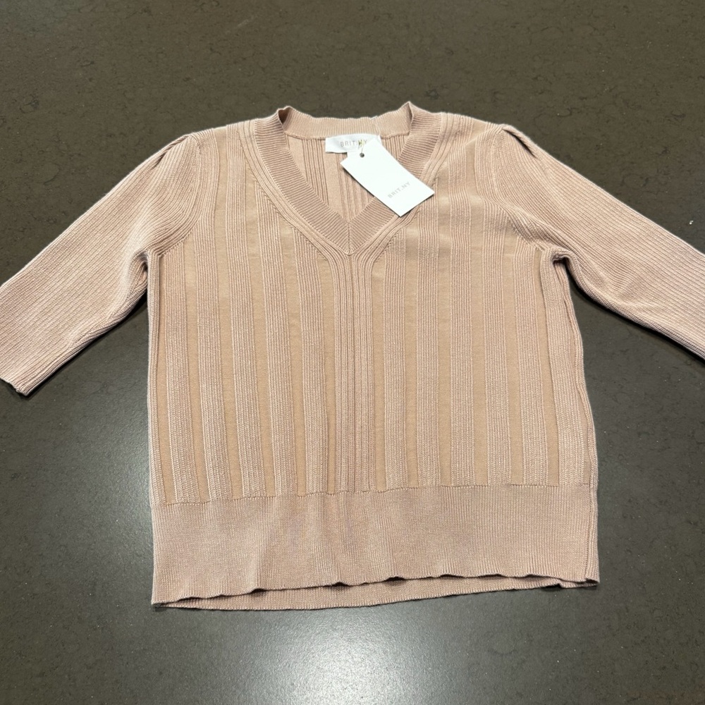 BRIT.NY Women's Ribbed Knit Sweater Short Sleeves Sz: S
